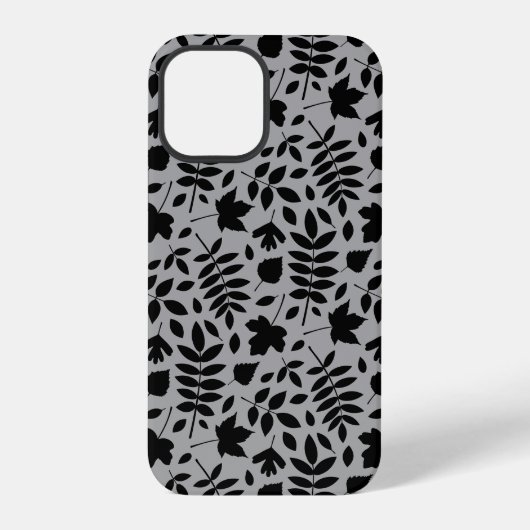 Coque iPhone 12 Pro Motif Feuille tombé noir sur gris (Verso)