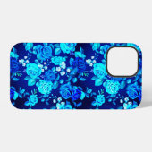 Coque iPhone 12 Pro Motif Fleurs Rose Bleue Classique-87600 (Verso Horizontal)