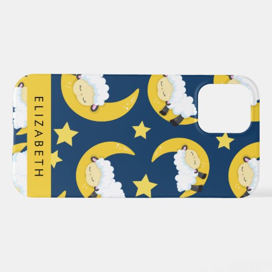Coque iPhone 12 Pro Motif mouton, Mouton dormant, Lune, Votre Nom (Verso Horizontal)