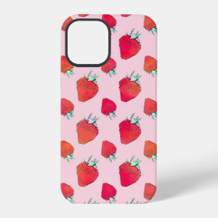 Coque iPhone 12 Pro Motif vintage de fraises rouges mignonnes rose