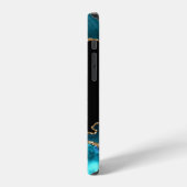 Coque iPhone 12 Pro Nom et monogramme, Agate sarcelle/noir, Texte or/s (Côté gauche)