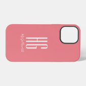 Coque iPhone 12 Pro Nom Monogramme Chic Rose Corail (Verso Horizontal)