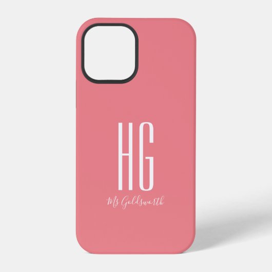 Coque iPhone 12 Pro Nom Monogramme Chic Rose Corail (Verso)
