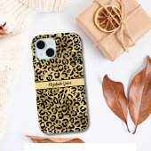 Coque iPhone 12 Pro Nom Monogramme Imprimé Léopard Noir Or Cheetah