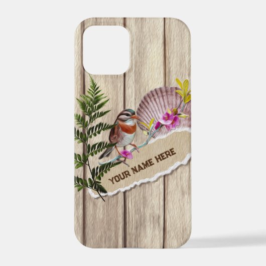 Coque iPhone 12 Pro Papier tordu rustique Peinture à huile de bois Per (Verso)