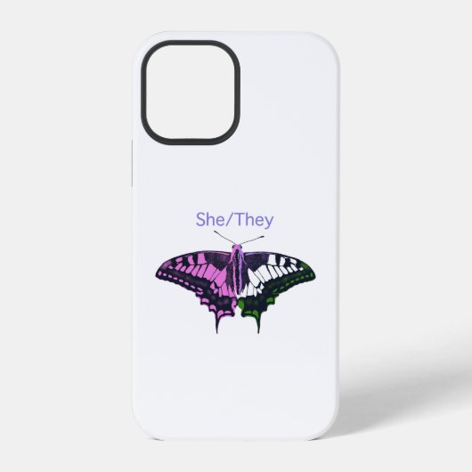 Coque iPhone 12 Pro Papillon à queue noire non binaire (Verso)