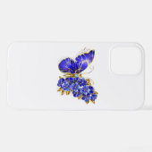 Coque iPhone 12 Pro Papillon Saphir Fleur (Verso Horizontal)