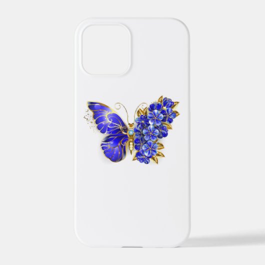 Coque iPhone 12 Pro Papillon Saphir Fleur (Verso)