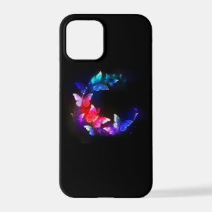 Coque iPhone 12 Pro Papillons de nuit Neon brillants sur arrière - pla