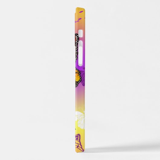 Coque iPhone 12 Pro Papillons Monarque sur Arrière - plan pourpre (Côté gauche)