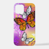 Coque iPhone 12 Pro Papillons Monarque sur Arrière - plan pourpre (Verso)
