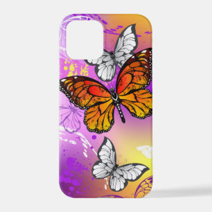 Coque iPhone 12 Pro Papillons Monarque sur Arrière - plan pourpre