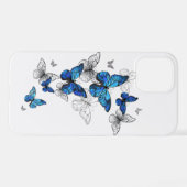 Coque iPhone 12 Pro Papillons volants bleus Morpho (Verso Horizontal)