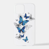 Coque iPhone 12 Pro Papillons volants bleus Morpho (Verso)