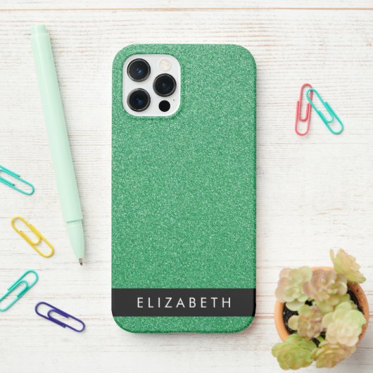 Coque iPhone 12 Pro Parties scintillant verte, Arrière - plan Parties (Sur le bureau)