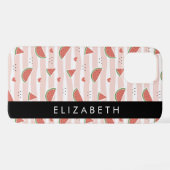 Coque iPhone 12 Pro Pastèques Rouges, Coeurs, Bandes, Votre Nom (Verso Horizontal)