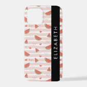 Coque iPhone 12 Pro Pastèques Rouges, Coeurs, Bandes, Votre Nom (Verso)
