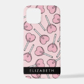 Coque iPhone 12 Pro Pink Lollipops, Heart Lollipops, Lolly, Your Name (Verso)