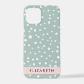 Coque iPhone 12 Pro Points Dalmatiens verts, Spots, Votre Nom (Verso)