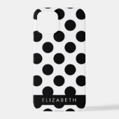 Coque iPhone 12 Pro Pois noirs et blancs, pointillés, Votre nom (Verso)