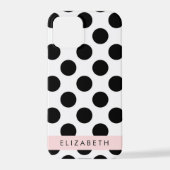 Coque iPhone 12 Pro Pois noirs et blancs, pointillés, Votre nom (Verso)