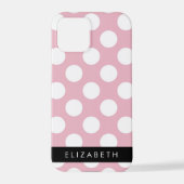 Coque iPhone 12 Pro Pois roses, Motif Pointe Polka, Votre Nom (Verso)