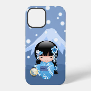 Coque iPhone 12 Pro Poupée Kokeshi d'hiver - Blue Mountain Geisha Girl