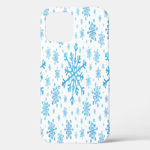 Coque iPhone 12 Pro Pretty Blue Christmas Snowflakes sur Winter White