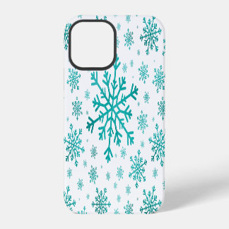 Coque iPhone 12 Pro Pretty Green Flammes de neige de Noël sur le blanc