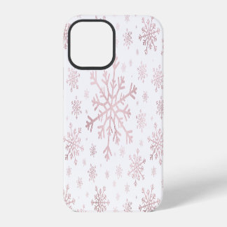 Coque iPhone 12 Pro Pretty rose Flammes de neige de Noël en hiver blan