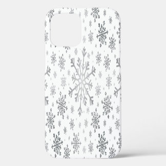 Coque iPhone 12 Pro Pretty Silver Flammes de neige de Noël en hiver bl
