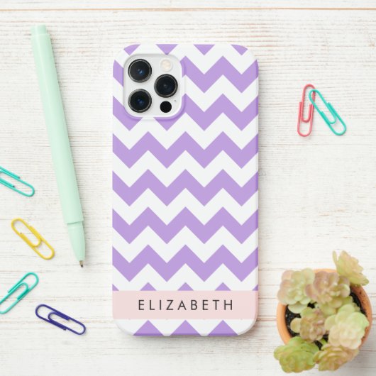 Coque iPhone 12 Pro Purple Zigzag, Purple Chevron, Votre Nom (Sur le bureau)