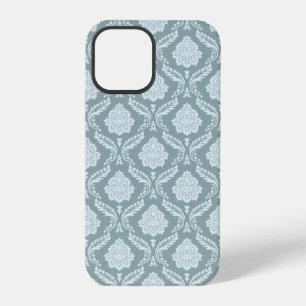 Coque iPhone 12 Pro Rococo Damassé Rpt Motif Œuf de Canard Bleu+Turquo