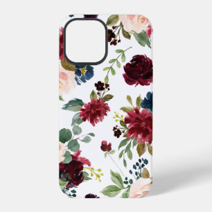 Coque iPhone 12 Pro Rose Pâle Bourgogne Floral Élégant Joli