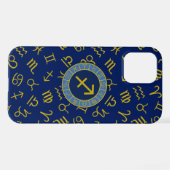 Coque iPhone 12 Pro Sagittarius Zodiac+Astrology Symbols Ptn Gld+Blues (Verso Horizontal)