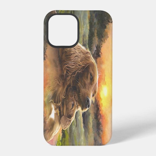 Coque iPhone 12 Pro setter irlandais avec chiot (Verso)