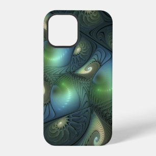 Coque iPhone 12 Pro Spirales Vert Sable Abstrait Art Fractal