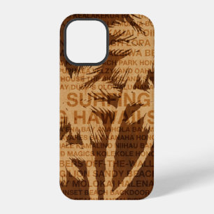 Coque iPhone 12 Pro Surf Hawaï Palmiers Faux Bois Tropical