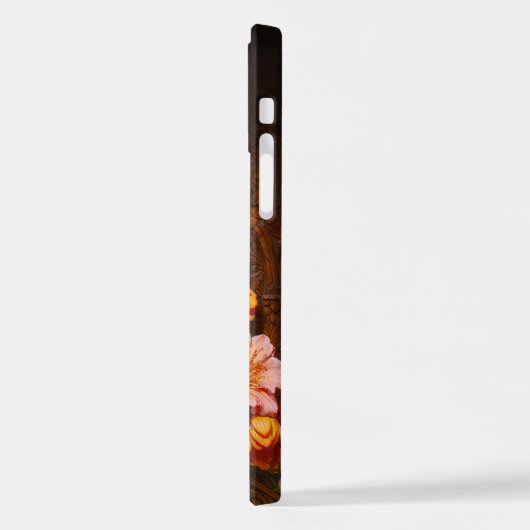 Coque iPhone 12 Pro Tabby Brown avec fleurs et style victorien (Côté gauche)