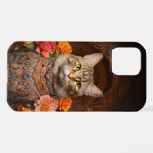 Coque iPhone 12 Pro Tabby Brown avec fleurs et style victorien (Verso Horizontal)