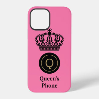 Coque iPhone 12 Pro Téléphone de la Reine Fond Rose Monogramme Personn
