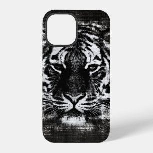Coque iPhone 12 Pro Tigre Noir et Blanc Vintage