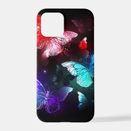 Coque iPhone 12 Pro Trois papillons brillants sur l'arrière - plan de  (Verso)