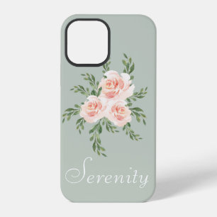 Coque iPhone 12 Pro Typographie aquarelle florale verte