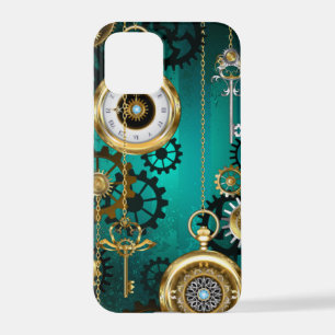 Coque iPhone 12 Pro Veille bijoux Steampunk sur un Arrière - plan vert