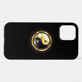 Coque iPhone 12 Pro Yin Yang or sur noir (Verso Horizontal)