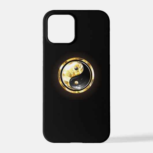 Coque iPhone 12 Pro Yin Yang or sur noir (Verso)