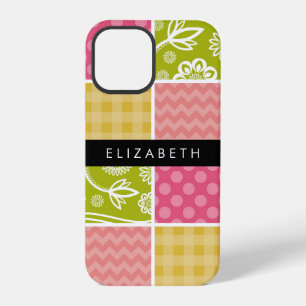 Coque iPhone 12 Pro Zigzag, Chevron, Pois, En vichy, Votre Nom