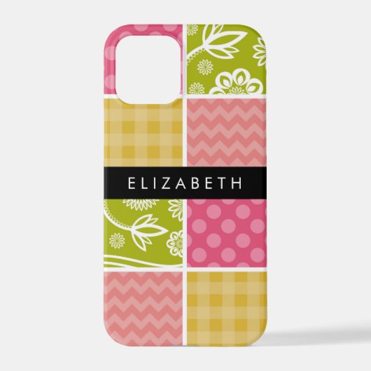 Coque iPhone 12 Pro Zigzag, Chevron, Pois, En vichy, Votre Nom (Verso)