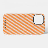 Coque iPhone 12 Rayure de bonbon moderne | Nom diagonal orange brû (Verso Horizontal)